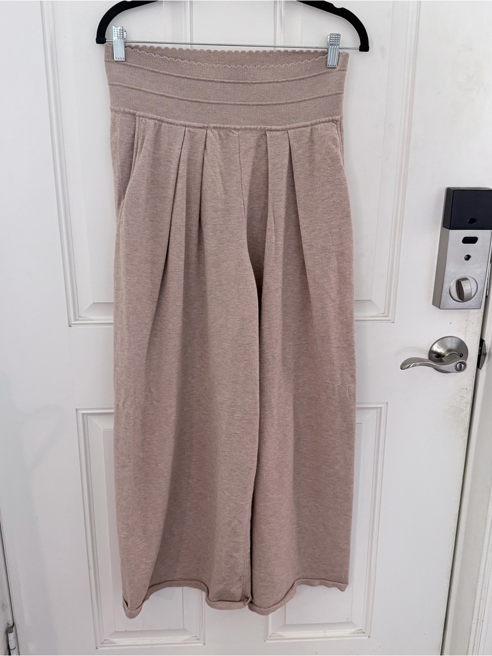 Sioni Pleated Wide Leg Pants L | Tan Knit